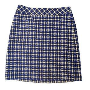 Talbots Blue White Black Tweed Wool Blend Geo Dot Print Mini Skirt Size 4